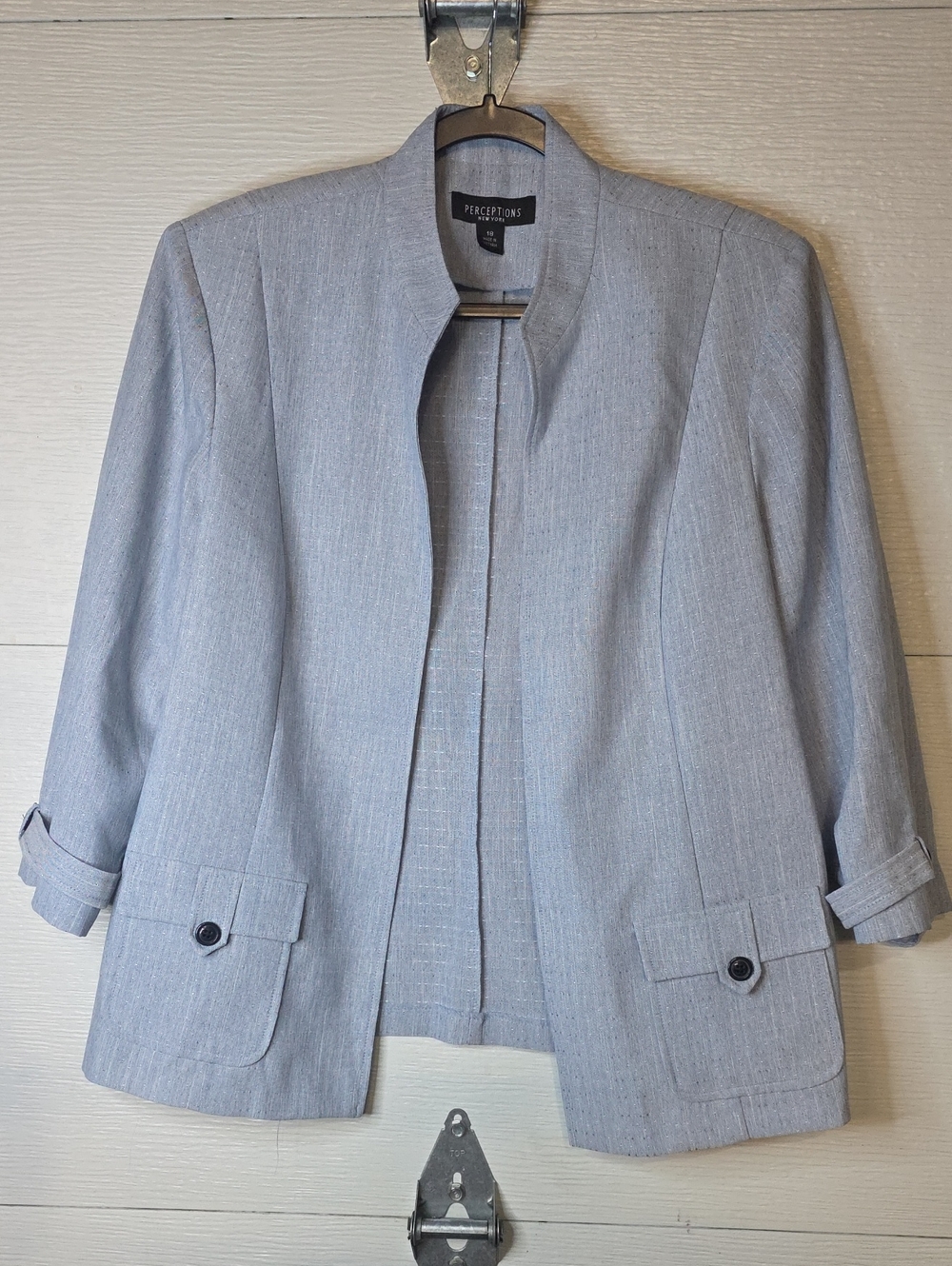 Perceptions Light Blue Open-Front Women's Jacket - Picture 1 of 3